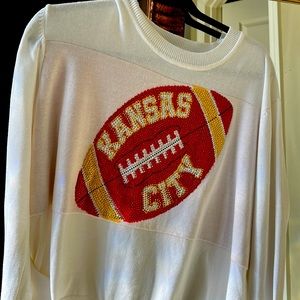 Fabulous lightweight white sweater with Kansas City Chiefs football design